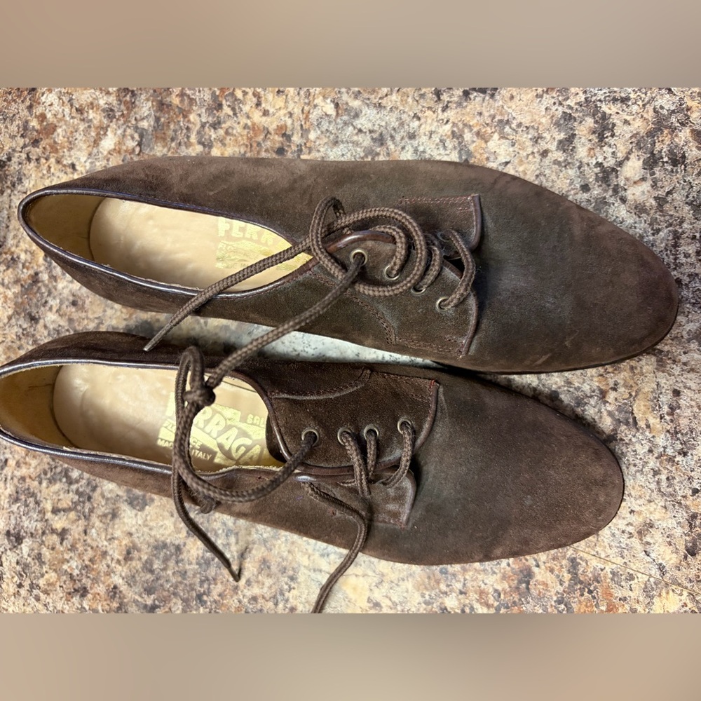 Salvatore Ferragamo Dark Brown Suede Oxfords - Picture 3 of 10